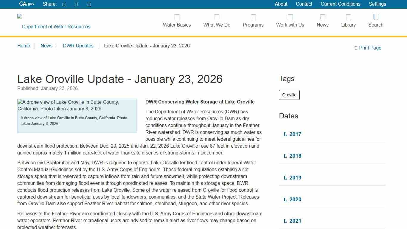 Lake Oroville Update - January 23, 2026