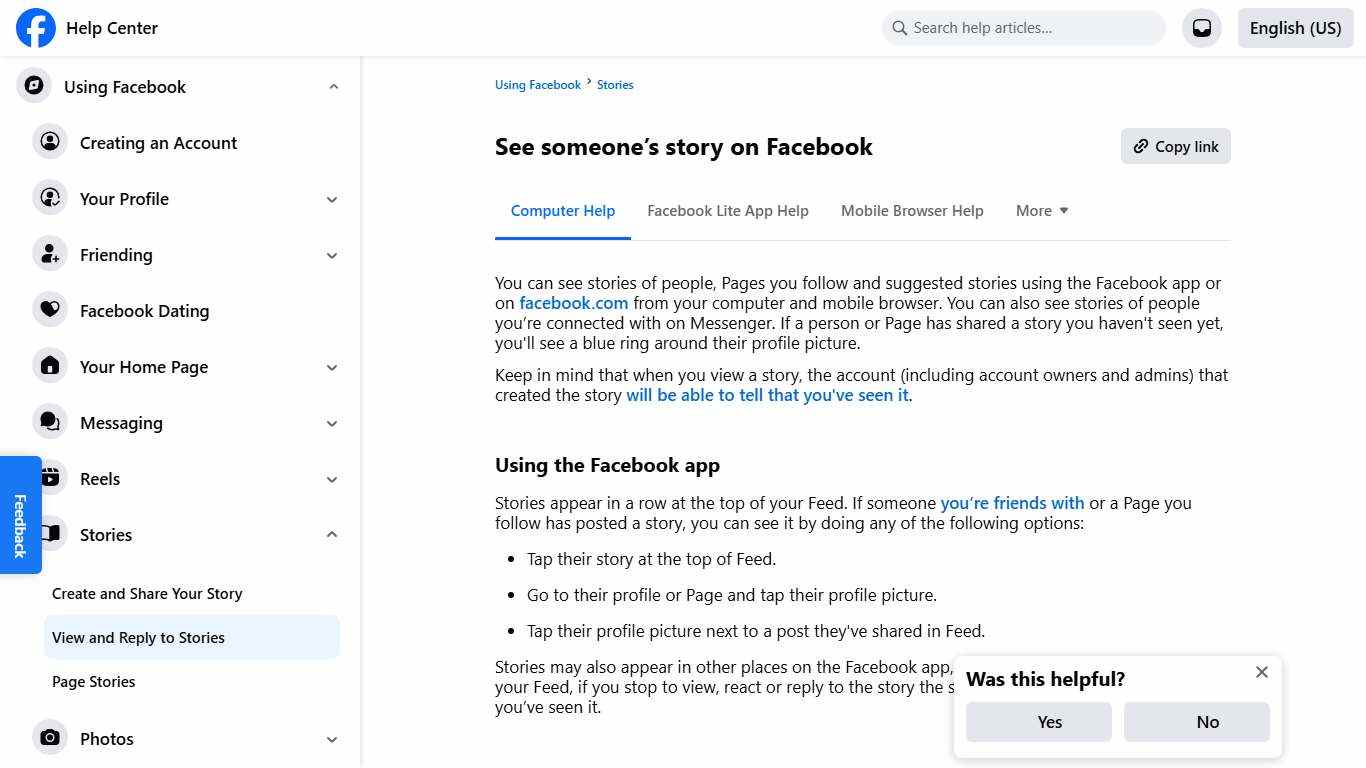 See someone’s story on Facebook Facebook Help Center